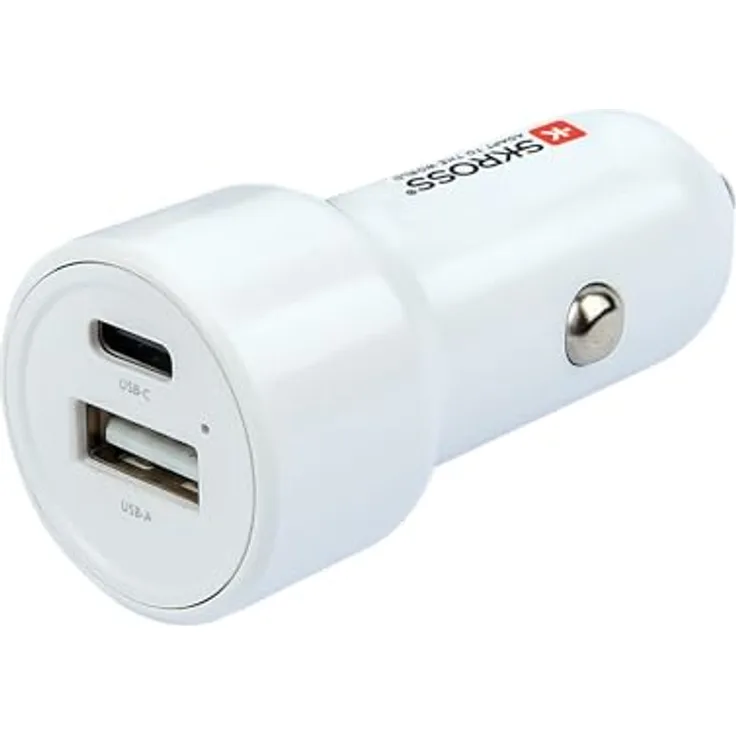 SKROSS Chargeur Allume Cigare Voiture - 2 Ports USB-A et USB-C - Charge Rapide 65W - Câble USB-C 160 cm Inclus