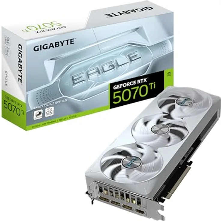 Gigabyte GeForce RTX 5070 Ti Eagle OC Ice SFF 16G Grafikkarte - 16GB GDDR7, 256 Bit, PCI-E 5.0, 2542 MHz Core Clock, 3 x DP 2.1a, 1 x HDMI 2.1b, NVIDIA DLSS 4, RGB-Beleuchtung, GV-N507TEAGLEOC ICE-16GD, blau