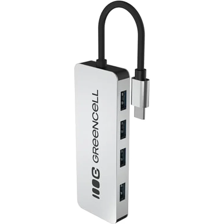 Green Cell USB-C HUB 4-in-1 Adapter, USB-C auf 4× USB-A 3.0, Aluminium Gehäuse, Datenübertragung bis 5 Gbit/s, kompatibel mit MacBook, Dell, Lenovo, HP, ASUS, 15 cm Kabel – Bild 1