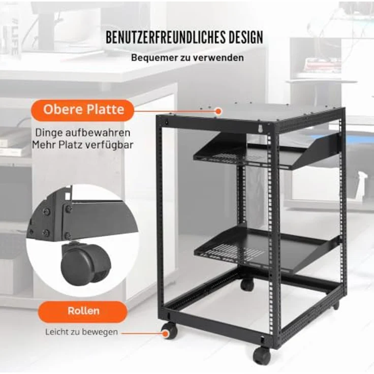 VEVOR 15U-Server-Rack mit offenem Rahmen, verstellbare Tiefe von 15''-40'', freistehend oder wandmontierbar, 4-Pfosten-AV-Rack mit Rollen, hohe Tragfähigkeit bis 500 lbs – Bild 5