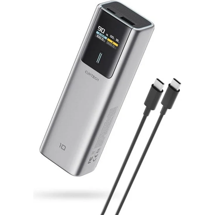 CUKTECH CKPB100PGLBL Powerbank 150W, 10000mAh, USB-C/USB-A, grau, mit TFT-Display und Schnellladeunterstützung