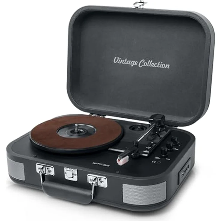 Muse MT-201 Retro Plattenspieler mit Bluetooth, eingebaute Stereo Lautsprecher und USB (RCA-Ausgang, AUX-Eingang, Kopfhöreranschluss), grau – Bild 2