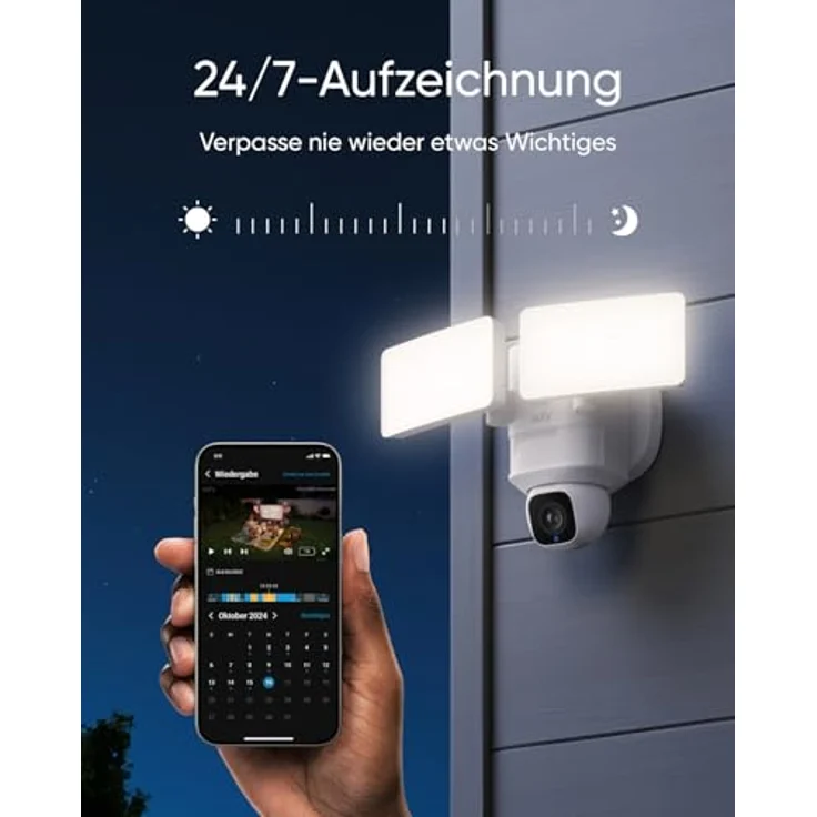 eufy Security E30 Floodlight Camera, Netzwerkkamera mit 360° Pan & Tilt, 2K Videoauflösung, KI-Detektion, wetterfest, Weiss/Schwarz – Bild 6