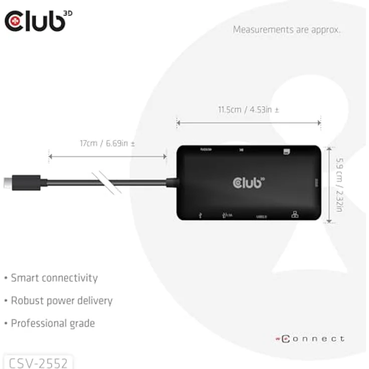 Club3D CSV-2552 USB-C® Dockingstation mit Dual HDMI, 4K60Hz, 4x USB-Anschlüssen, integrierten Micro SD/SD-Kartenlesern, RJ45 und Power Delivery 3.0 – Bild 4