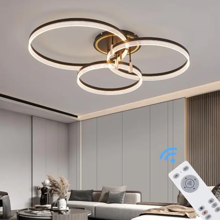 Eurotondisplay LED Deckenleuchte mit Fernbedienung und Handy-App, Lichtfarbe und Helligkeit einstellbar, schwarz gold lackierter Alurahmen, sehr leicht