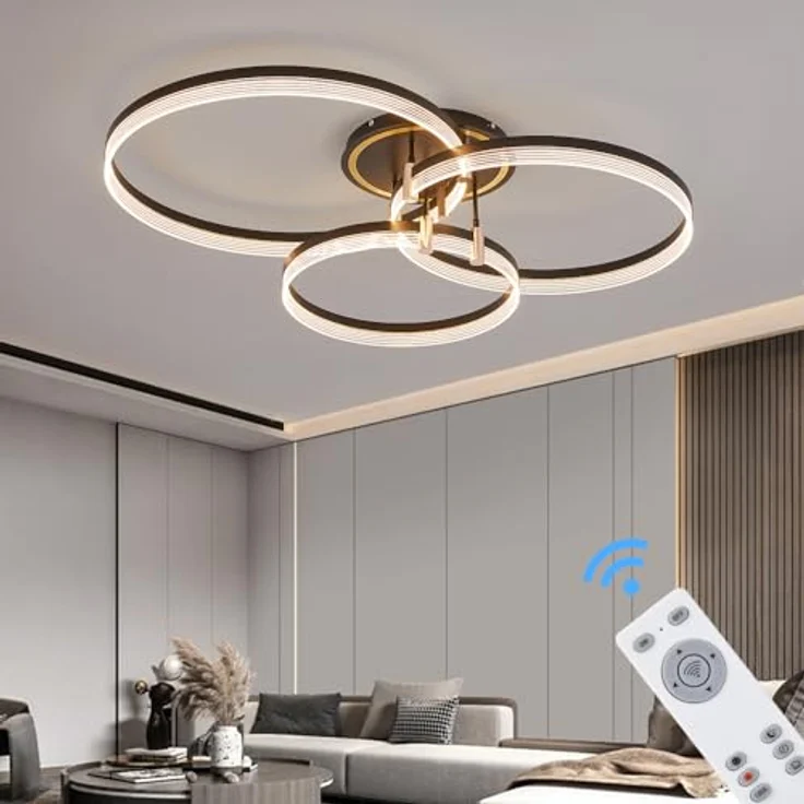 Eurotondisplay LED Deckenleuchte mit Fernbedienung und Handy-App, Lichtfarbe und Helligkeit einstellbar, schwarz gold lackierter Alurahmen, sehr leicht – Bild 1