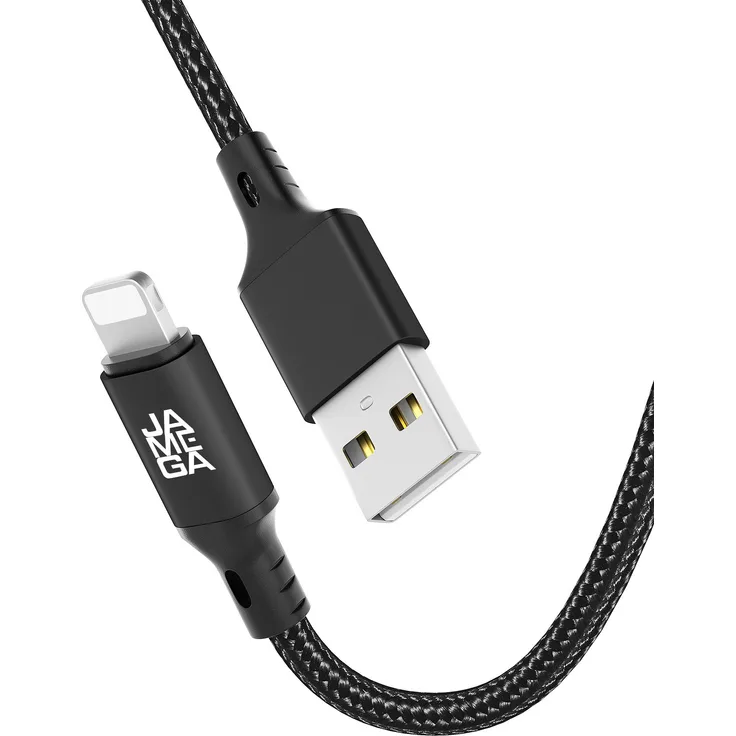 JAMEGA USB-A auf iPhone Nylonkabel, 3m, 2,4 A Ladeleistung, Schwarz