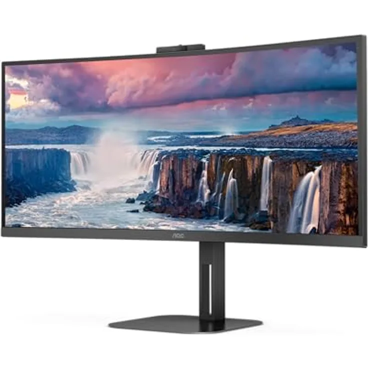 AOC CU34V5CW - 34 Zoll WQHD Curved Monitor mit 2 MP Webcam, Lautsprechern, höhenverstellbar, schwarz
