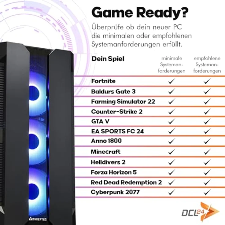 DCL24.DE Gamer PC Intel i7-14700, RTX5060Ti, 32GB RAM, 1TB SSD, schwarzes RGB LED Gehäuse – Bild 2