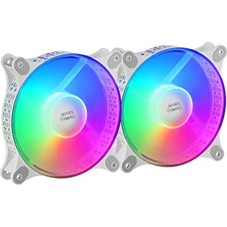 Mars Gaming MFDUO, Kit 2 Lüfter FRGB Rainbow 360°, Ultraleise, Dualer Anschluss 3PIN + 4PIN, Weiß