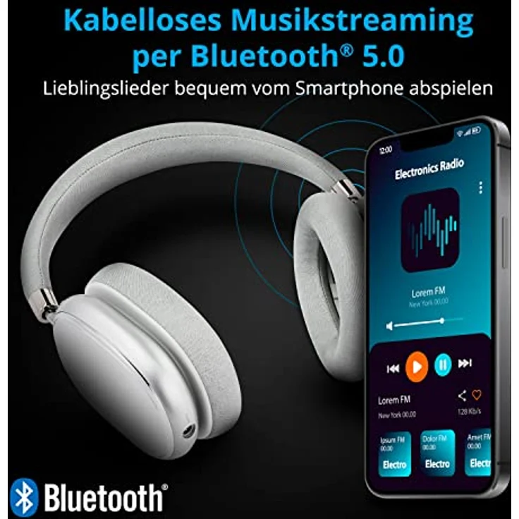 MEDION E62474 Over Ear Kopfhörer mit ANC (Kabellos, Bluetooth, Active Noise Cancelling, Mikrofon, Freisprechfunktion, Akku, USB-C) Silber – Bild 2