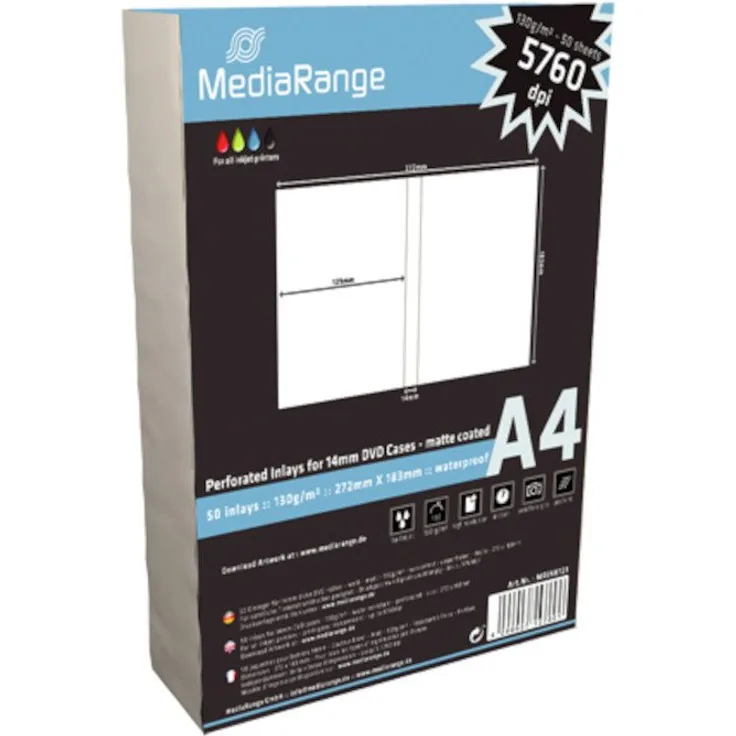 Mediarange Kopierpapier 50 MediaRange Bluray BD-R Einleger Inlay, weiß, matt, wasserresistent, 50 Einleger pro Pack
