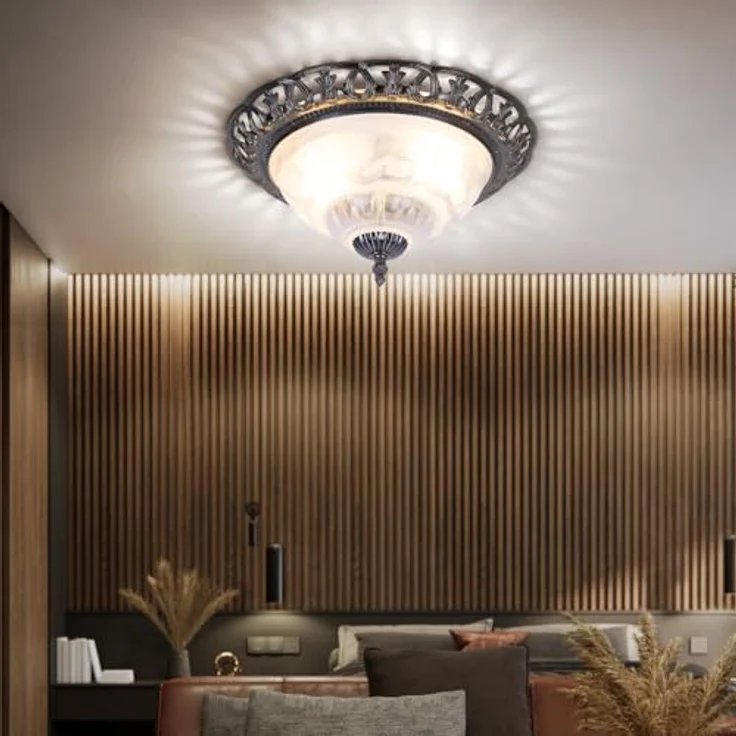 Globo Deckenlampe, antik silber rund, Perlmutt Elemente, Metall, 2x E14 Fassungen, 33x17 cm – Bild 3