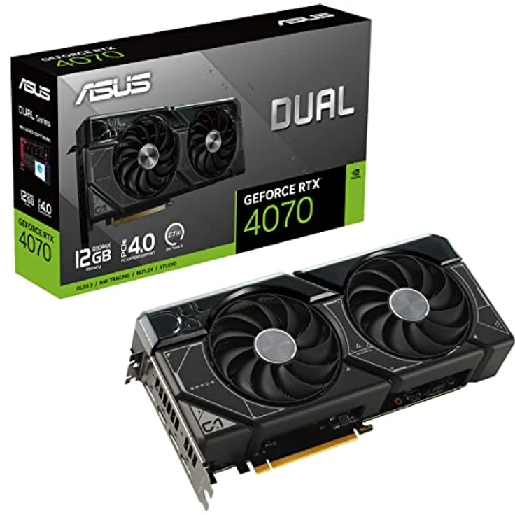 ASUS Dual GeForce RTX 4070 12GB GDDR6X Gaming Grafikkarte (NVIDIA GeForce RTX4070 DLSS3, PCIe 4.0, 1x HMDI 2.1, 3X DisplayPort 1.4a, DUAL-RTX4070-12G) schwarz – Bild 1