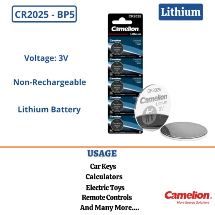 Camelion 13005025 Lithium Knopfzelle, CR2025, 3V, 5er-Pack, Blister – Bild 3