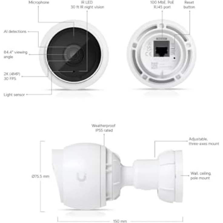 Ubiquiti Protect IP Cam Ubiquiti UniFi UVC-G5-Bullet-3 (2688 x 1512 Pixels), Netzwerkkamera, Weiss – Bild 6