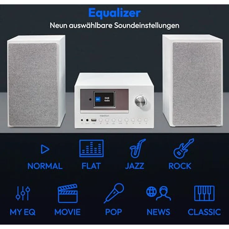 MEDION P85003 Micro Audio System Kompaktanlage (Internetradio, DAB+, Bluetooth, 2x150 W) weiß – Bild 5