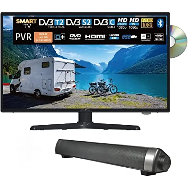 Reflexion_TV LDDW19iSB+ | DVD-Player| Smart-TV | 19 Zoll | für Wohnmobile und Wohnwagen | 12V KFZ-Adapter | mit Soundbar |HD Auflösung | HDMI, WLAN, Bluetooth | erschütterungsfest, schwarz, LDDW19i+ - Preisvergleich