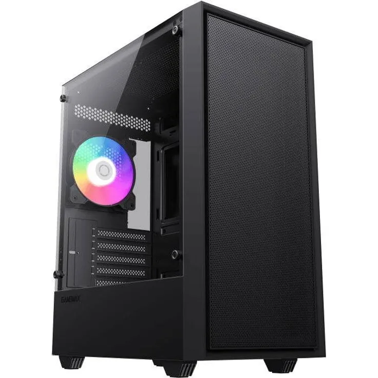 GameMax Storm, PC-Gehäuse für mATX und mITX mit gehärtetem Glas, schwarz, 3x3,5" und 5x2,5" Einschübe, USB 3.2 Gen 1, max. Grafikkartenlänge 320 mm, max. Kühlerhöhe 155 mm