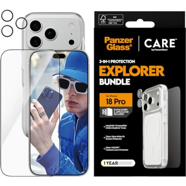 CARE by PanzerGlass Flagship 3-in-1 Bundle, Schutzset für Apple iPhone 18 Pro mit Hülle, Displayschutz und Kameraschutz, ultra-dünn, schwarz – Bild 2
