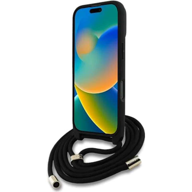 CG MOBILE Guess 4G Big Logo Cord Stap Crossbody Hülle für iPhone 16 Pro, TPU/PC/Öko-Leder, Schwarz – Bild 4