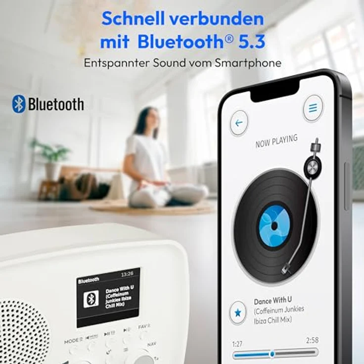 MEDION DAB+ Radio DRE-1, Bluetooth-fähig, DAB+/UKW Empfang, Tropfwasserschutz, Wecker mit Schlummerfunktion, weiß – Bild 4