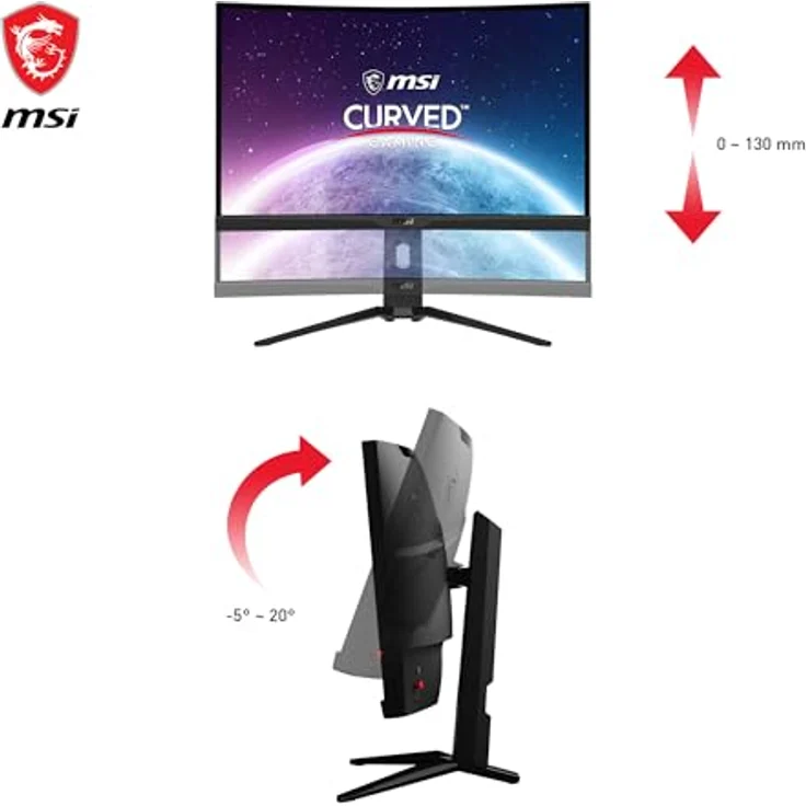MSI MAG 275CQRXFDE 27 Zoll Gaming Monitor, WQHD (2560x1440), Rapid VA, 1ms, 240Hz, Curve 1000R, HDR 400, HDMI, Display Port, Schwarz – Bild 5