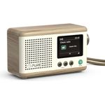 Pure Classic Mini Tragbares Digitalradio – DAB+ & UKW-Radio – Bluetooth 5.3 – 15 Stunden Akkulaufzeit – 2 Equalizer-Optionen – 2,4 Zoll Farbdisplay – Trageband – Baumwoll-Weiß/Eiche – Kompakt & leicht