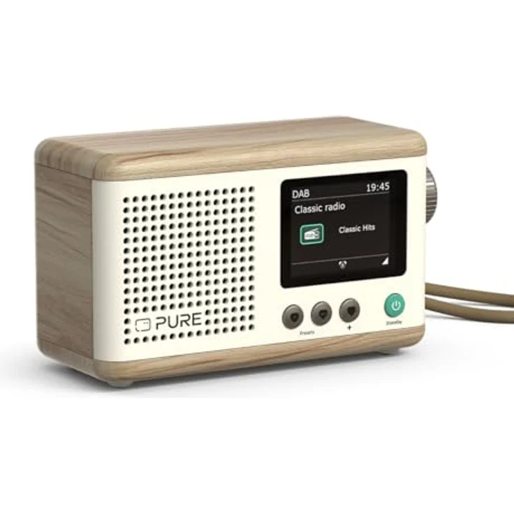 Pure Classic Mini Tragbares Digitalradio – DAB+ & UKW-Radio – Bluetooth 5.3 – 15 Stunden Akkulaufzeit – 2 Equalizer-Optionen – 2,4 Zoll Farbdisplay – Trageband – Baumwoll-Weiß/Eiche – Kompakt & leicht – Bild 1