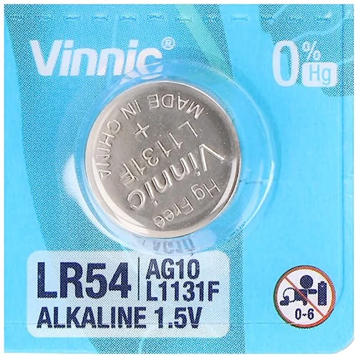 VINNIC 10 Stück Knopfzelle AG10, LR54, L1131F, LR1130, 189, RW89 Knopfzelle - Silber, 1,5 Volt, 65mAh, 10 Stück, sehr geringe Selbstentladung – Bild 2