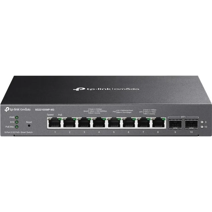 TP-Link OMADA SG2210XMP-M2 Managed Switch, 8-PORT 2.5GBASE-T AND 2-PORT 10GE SFP, Schwarz