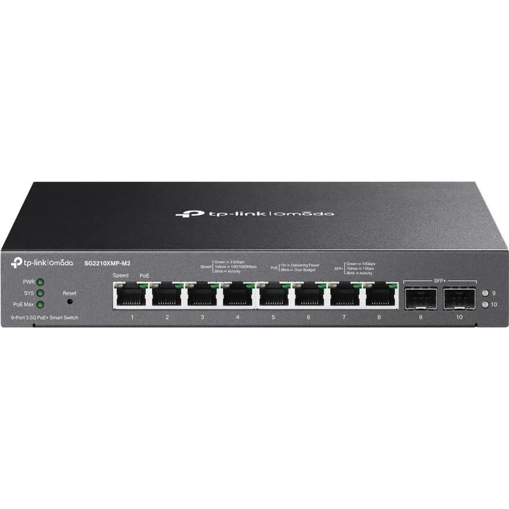 TP-Link OMADA SG2210XMP-M2 Managed Switch, 8-PORT 2.5GBASE-T AND 2-PORT 10GE SFP, Schwarz – Bild 1