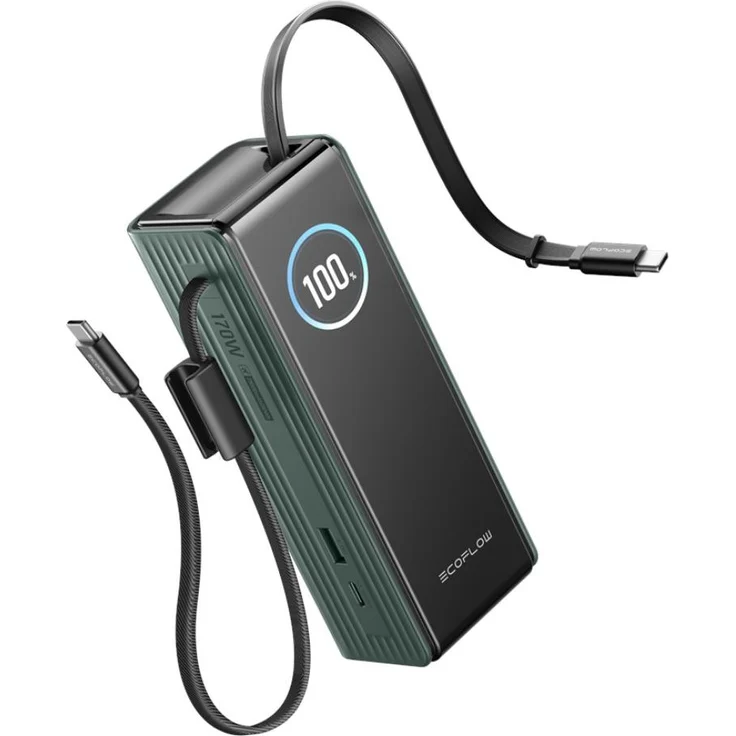 EcoFlow RAPID 25K Powerbank, 25.000 mAh mit einziehbarem USB-C Kabel, grün