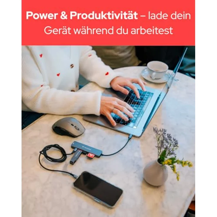 Verbatim USB-C Essentials Multiport Hub, 6 Anschlüsse mit Kartenleser, HDMI bis 4K/30Hz, 100W PD, SD/microSD Steckplätze – Bild 7