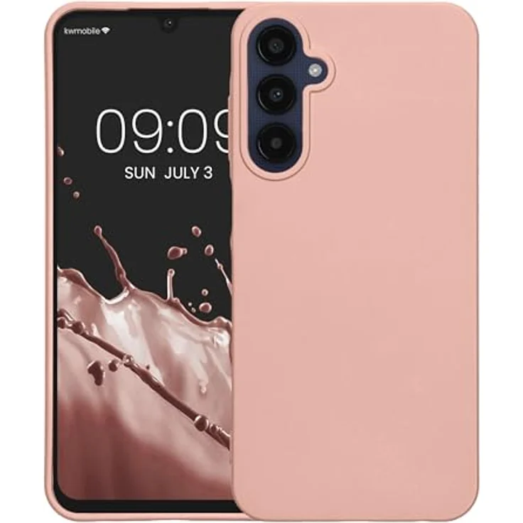 kwmobile Handyhülle für Samsung Galaxy A25, Silikon Schutzhülle metallisch schimmernd in Metallic Rosegold, flexibel und rutschfest – Bild 5