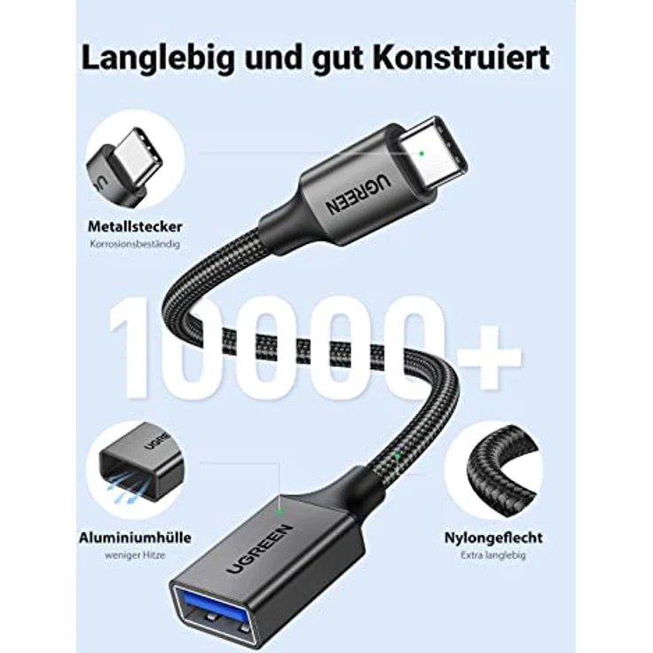 UGREEN USB C auf USB OTG Adapter, 10 Gbps Datenübertragung, kompatibel mit iPhone 17/16/15, iPad Pro, MacBook Pro, Galaxy S24/S23, Schwarz – Bild 5