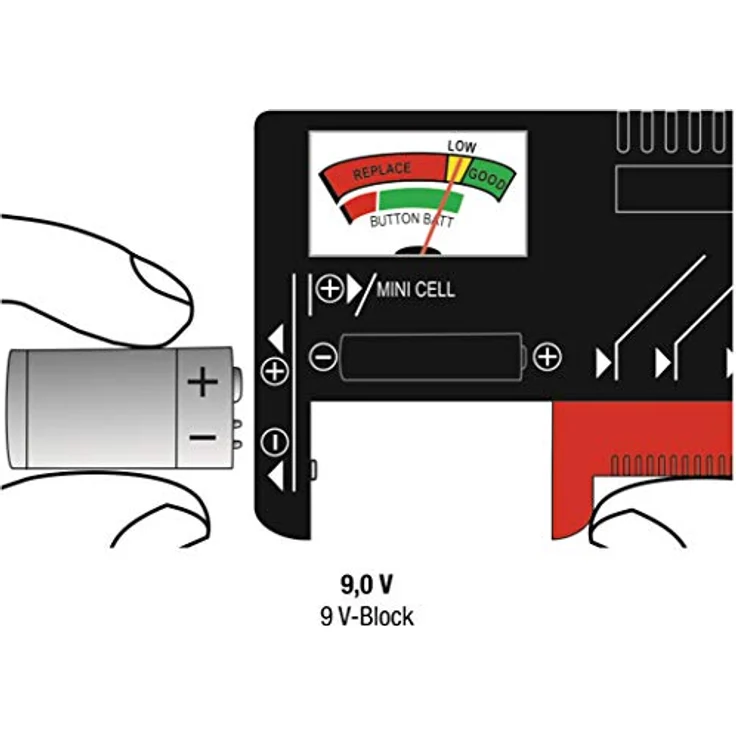 CON:P Batterietester - Mit analoger Anzeige - Zum Prüfen des Ladezustands - Ideal für Batterietypen AAA, AA, C, D (1,5 Volt & 9 Volt) - Einfache Bedienung - Batterie-Prüfgerät - Messgerät - B29821 – Bild 4