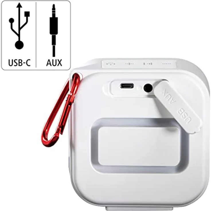 Hama Bluetooth-Lautsprecher Pocket 3.0 Box für Handy (kompakter Mini-Lautsprecher mit Bluetooth, AUX u. praktischem Karabiner klein, mobile Musikbox Bluetooth wasserdicht IP67, 14h Akku, 3,5W) weiß – Bild 5