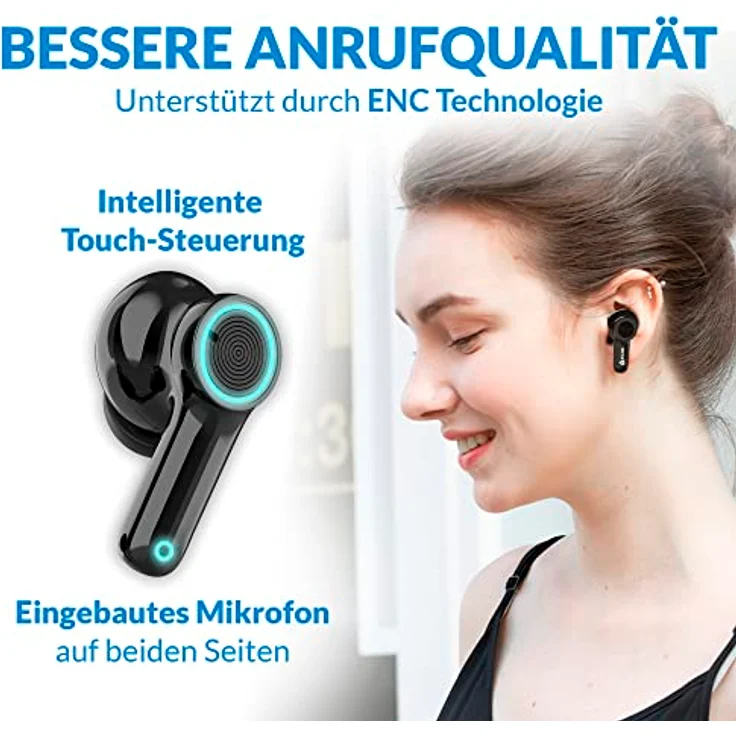 KLIM Pods V2 - NEU 2024 - Bluetooth 5.3 Kopfhörer in Ear - Hohe Klangqualität - ANC - Hervorragende Isolierung - Leichte und schnelle Kopplung - Lang anhaltende Batterie 24 h - Schwarz – Bild 3