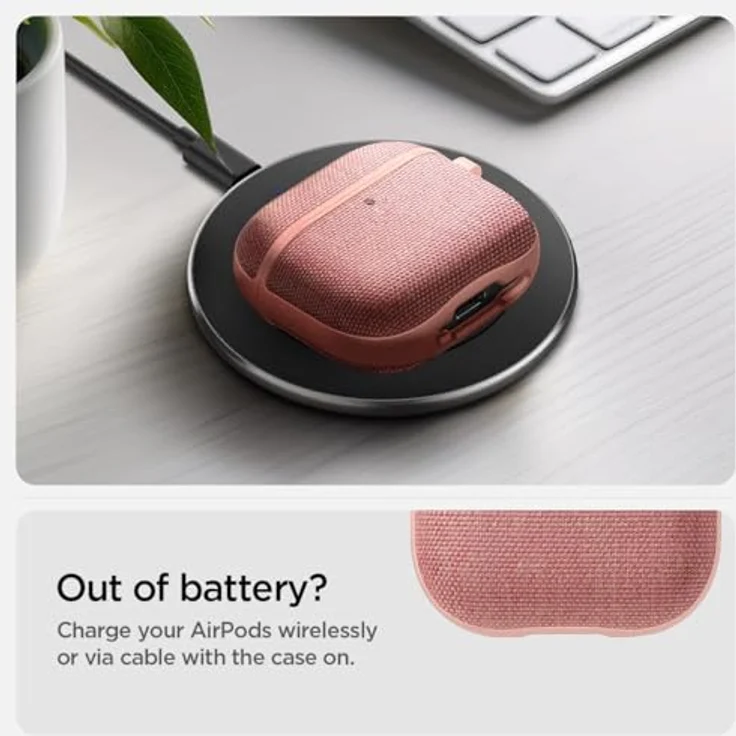 Spigen Urban Fit Hülle Case kompatibel mit AirPods 4, Roségold - Strickstoff und PC Innenschale, LED-Licht sichtbar – Bild 5