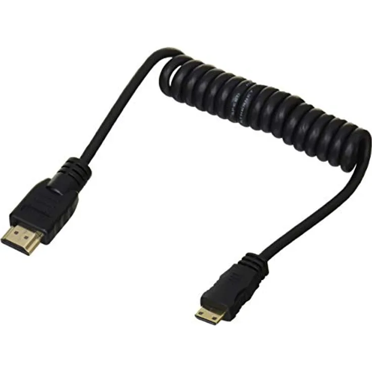 Atomos ATOMCAB008 HDMI Spiralkabel (Mini HDMI auf Full HDMI), schwarz, einheitsgröße