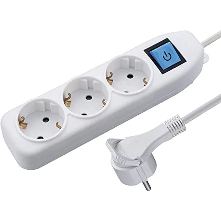 Electraline 62442, Steckdosenleiste 3-Fach mit Schalter, Kabel 3m / Mehrfachsteckdose/Tischsteckdose Steckerleiste, Weiß, 3 M mit mit extra flachem, platzsparendem Stecker – Bild 3