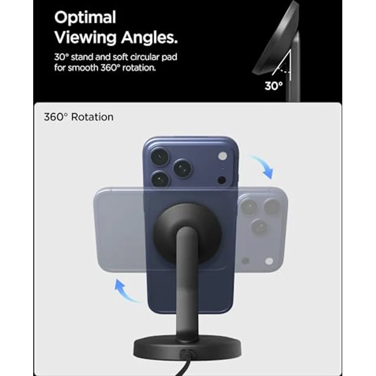 Spigen Essential MagSafe Wireless Charger 15W EF151MS, Magnetischer Ladegerät mit 30° Standfuß, schwarz – Bild 5