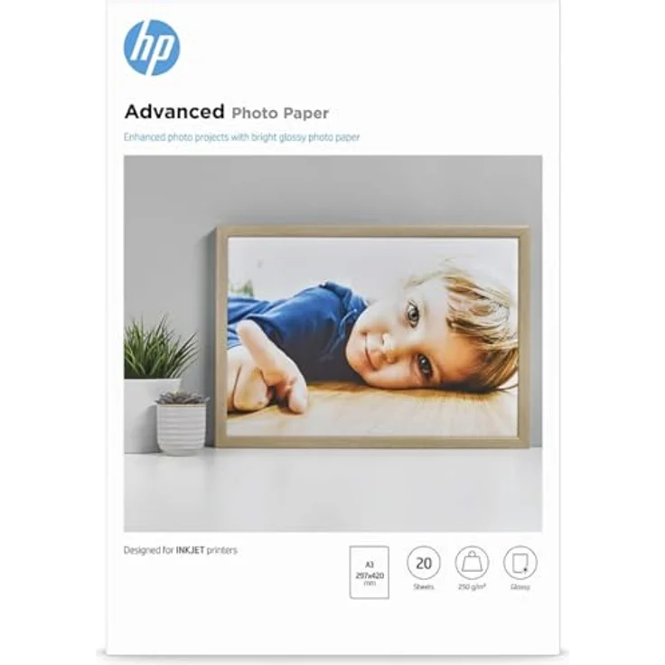 HP Advanced Photo Paper - Fotopapier, glänzend - A3 (297 x 420 mm) - 250 g/m2 - 20 Blatt - für Officejet K7100, Photosmart 6510 B211a, 6515 B211a, Pro B8850, Pro B9180, Pro B9180gp (Q8697A) – Bild 2