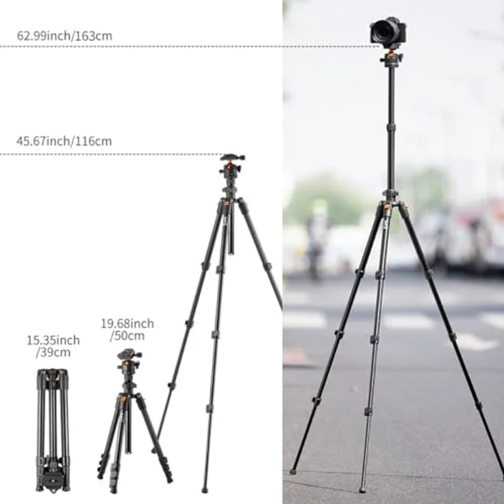 K&F Concept Tripod BI234M, Aluminium Dreibeinstativ mit 160 cm max. Arbeitshöhe und 8 kg Tragfähigkeit – Bild 5