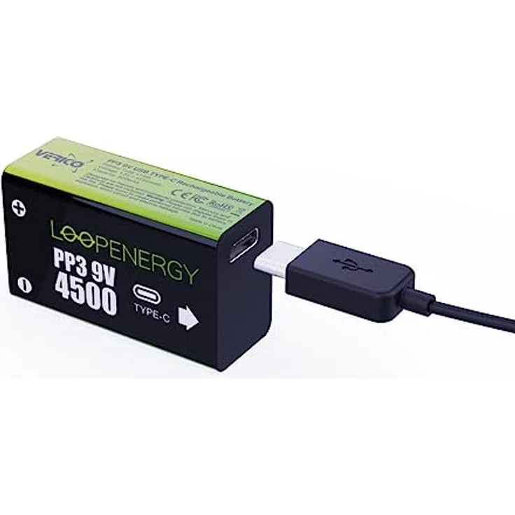 Verico LoopEnergy 9V Block 2er Pack, PP3, 4500 mWh, Wiederaufladbare USB-C Batterie, Li-Ion, 1 Ladekabel USB Type A auf 2 x Type C – Bild 2