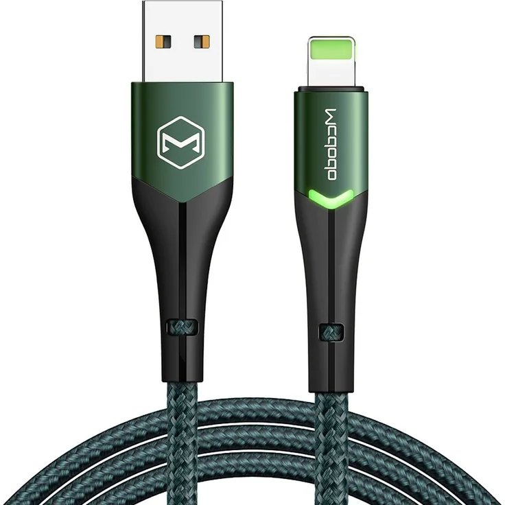 MCDODO Magnificence USB Blitz Schnellladekabel 36W für iPhone 13/14, 2m, grün mit LED-Beleuchtung