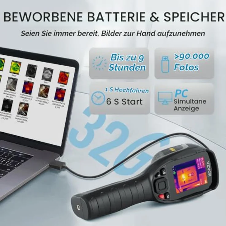 VEVOR Handheld Wärmebildkamera SC240M, 240x180 IR-Auflösung, 40mK Genauigkeit, Temperaturbereich -20-550°C, Videoaufnahme, 64GB SD-Karte, IP54 Staub- und Wasserresistenz – Bild 5