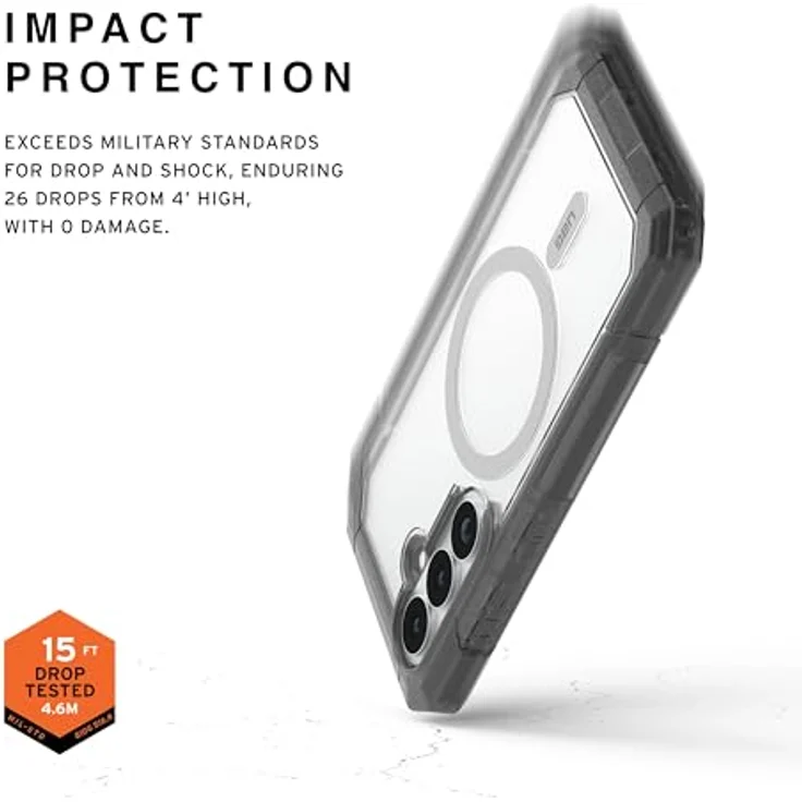 URBAN ARMOR GEAR Trooper MS Case für Samsung Galaxy S26, Wireless Charging-kompatibel, 9,1 Meter Fallschutz, transparent/ash (grau) – Bild 4