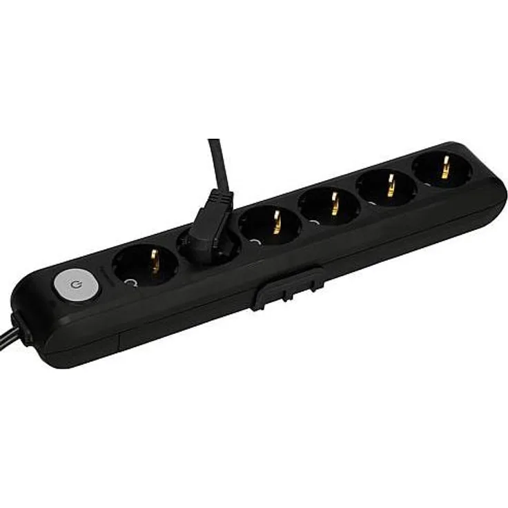 Panasonic, Steckdosenleiste, 6-fa.Steckdosenleiste 1,5m schw.m.Schalt WLTA04612BL-EU1, Rot beleuchtet, mit Winkelstecker